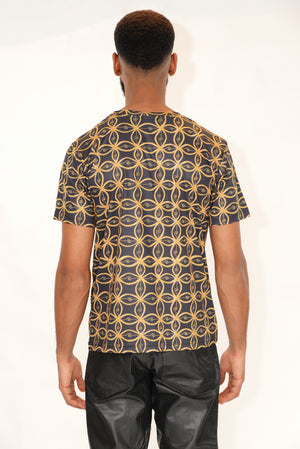 Unisex Black and Gold Print T-Shirt